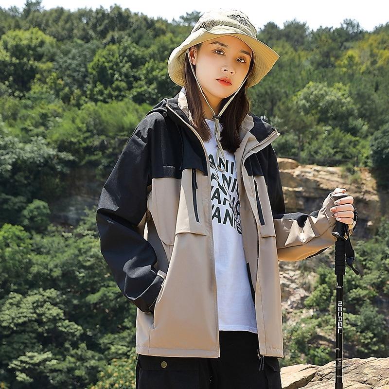 Autumn Couple Color Matching Jacket Thin Single Punch Splicing Trench Coat Loose Outdoor Windproof and Waterproof