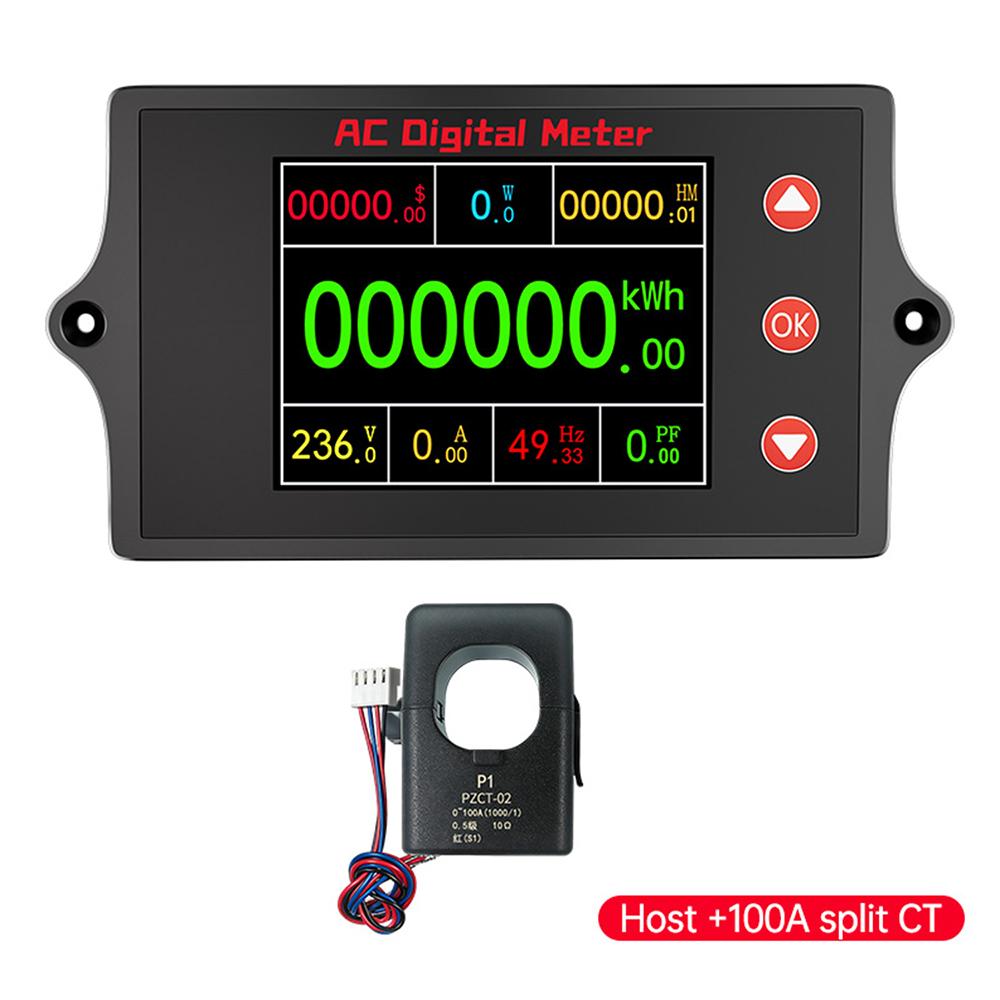PZEM-030 AC Digital Voltage Current Meter Power Monitoring 0-100A Power Frequency Energy Multimeter 2" TFT Color Screen 80-260V