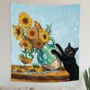 1pc Cute Black Cat Sunflower Tapestry 2D Polyester Wall Art Van Gogh Inspired Print for Bedroom Dorm Aesthetic Decor