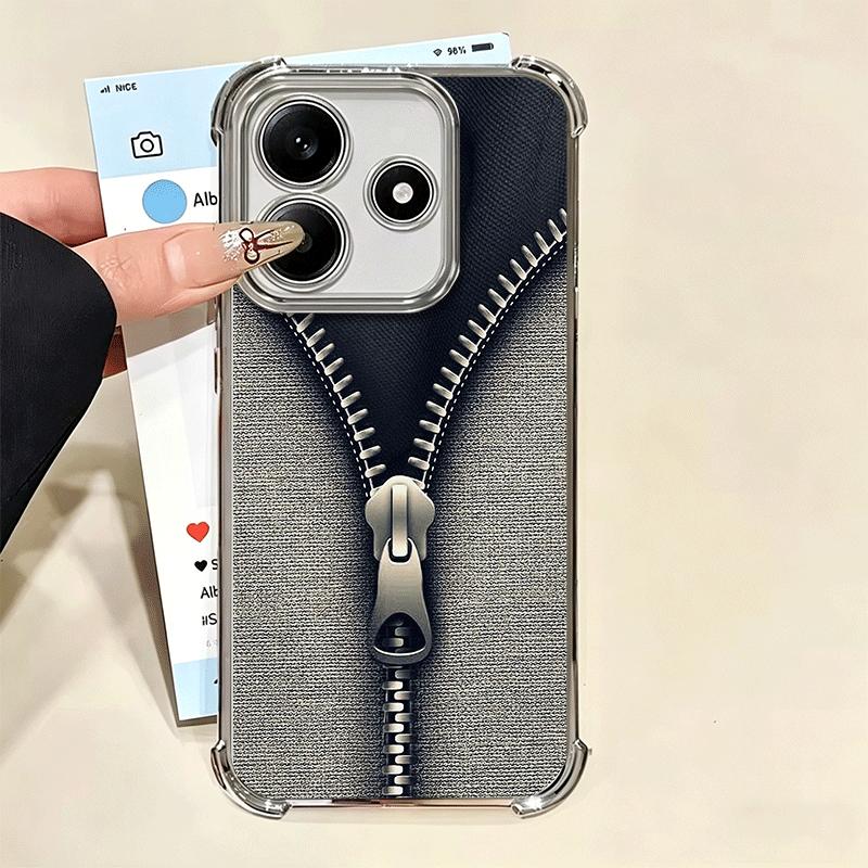 Retro Zipper Jeans Pattern Soft Phone Case For Xiaomi Redmi Note 14 15 Pro Plus 13 12 11S 11T 5G 10 9S 9 Plating Anti-Fall Funda