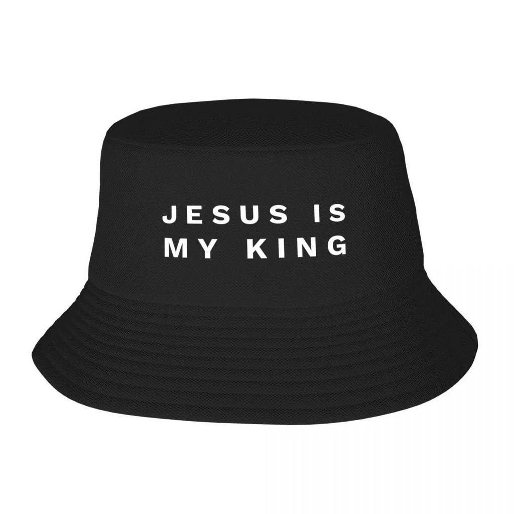 Custom Jesus Is My King Bucket Hat for Unisex WomenPrinted Catholic Christian Faith Summer Beach Sun Camping Cap
