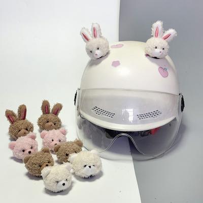 2Pcs Motorcycle Helmet Decoration Bear Rabbit Doll Sticker Helmet Decor for Motorbike Bicycle Headwear Accessories