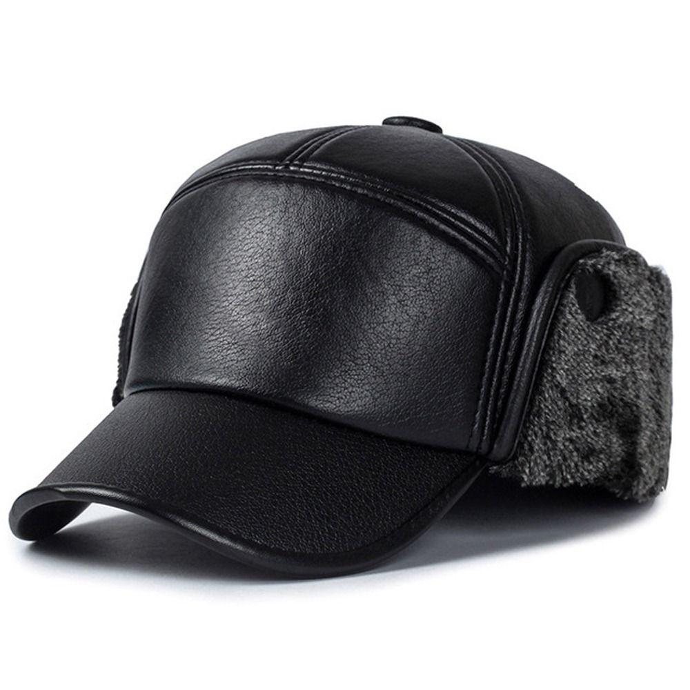Cap Outdoors Plush Pilot Caps Winter Warm Ear Muff Hats PU Leather Beanies Hats Earflaps Caps