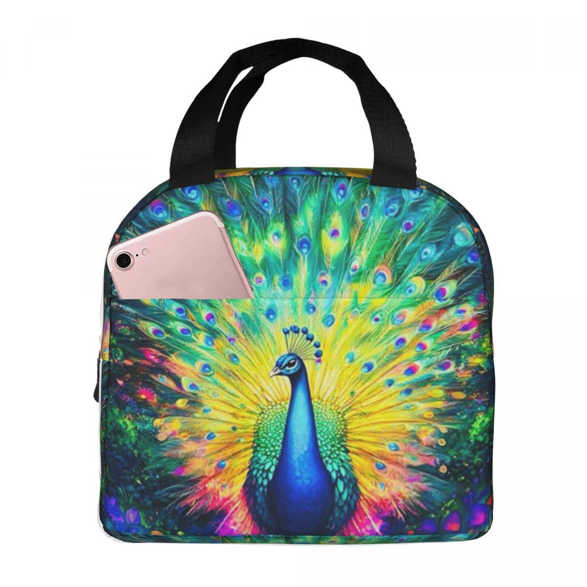 Peacock Feathers Insulated Lunch Bag for Kids School Cooler Thermal Food Box Tote Portable Lunch Boxes Container One Size