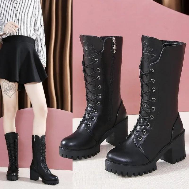 Women's Boots Hot Top 2024 Chunky Platform Pu High Heels Retro Punk Increasing Long Warm Winter Super Star Non Slip Rain Shoes