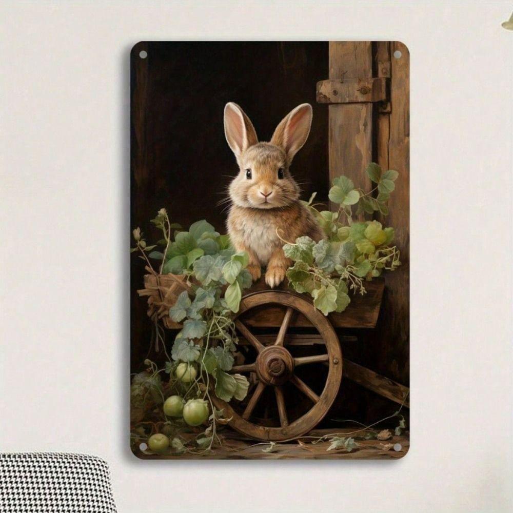 Vintage Easter Rabbit Metal Wall Art, Rustic Decor for Living Room