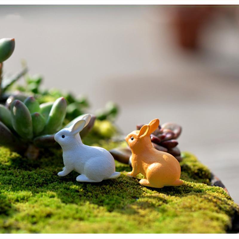 4Pcs Rabbits Miniatures Moss Microscape Rabbit Fairy Garden Accessory Home Decoration Cartoon Animal Run Rabbits
