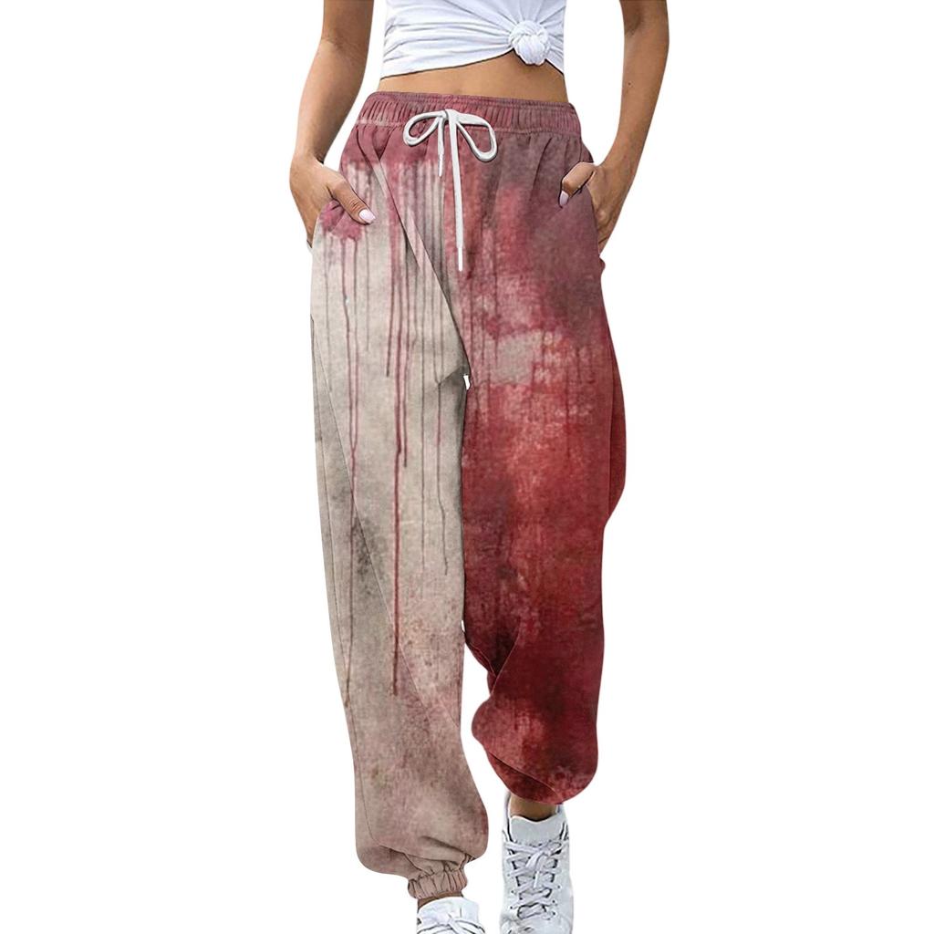 Sweatpants for Women Elastic Waist Drawstring Casual Pants Halloween Printing Pants with Pockets