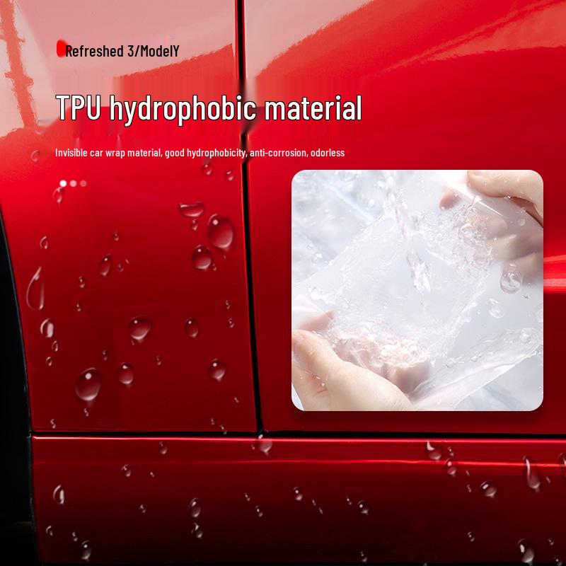 Tesla Model 3/Y TPU Anti-Mud Smoked Film: Headlight, Taillight, Center Pillar, Door Handle Protection.