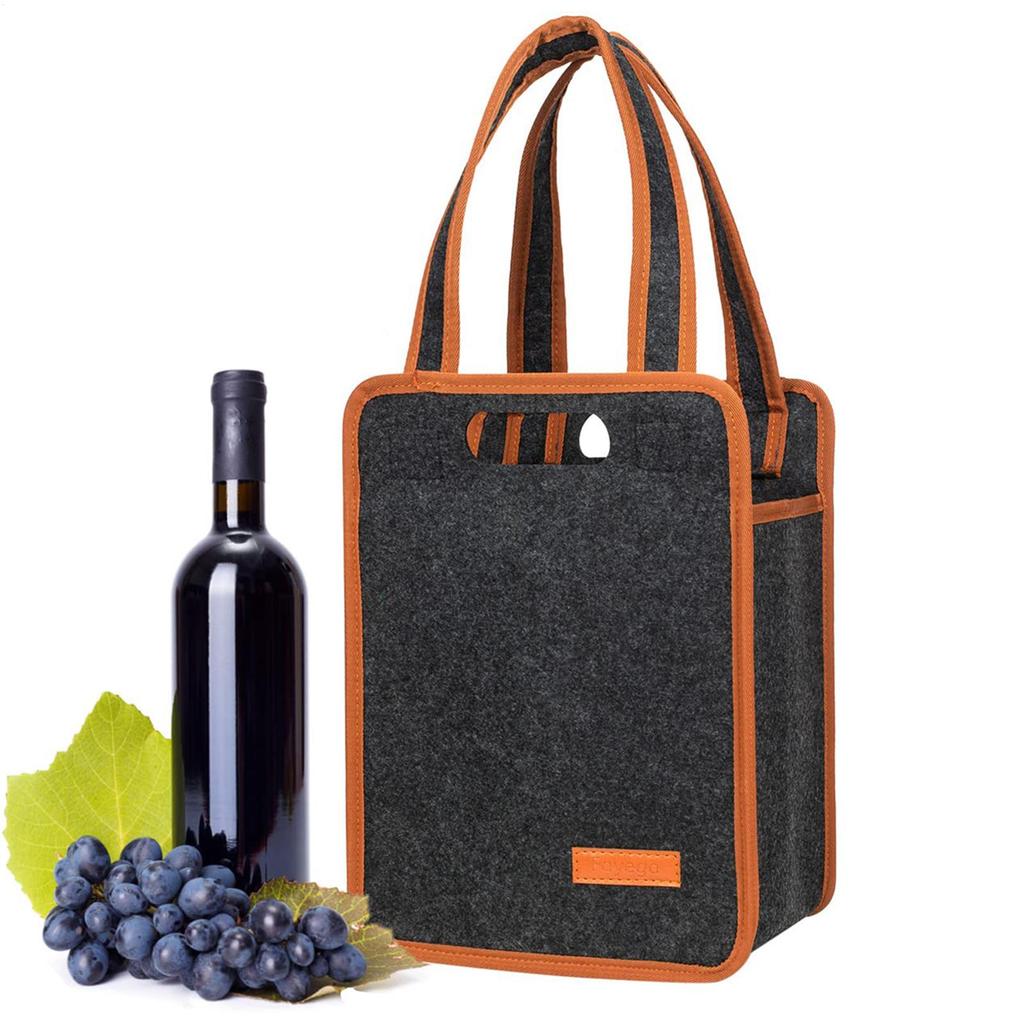 6 Compartment Bottle Holder Felt Wine Bottle Tote Bag Portable Felt Liquor Bottle Tote with Handles for Wedding Travel Picnic