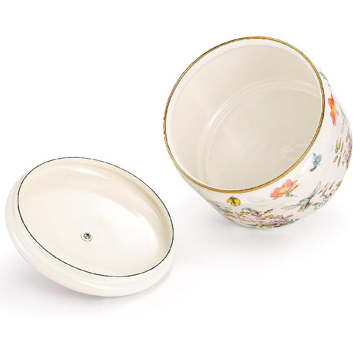 Elsjoy Vintage Enamel Canister with Lid, 81 oz Large Enamel Storage Container Floral Cookie Jar, Farmhouse Kitchen Canister for Sugar, Tea, Candy