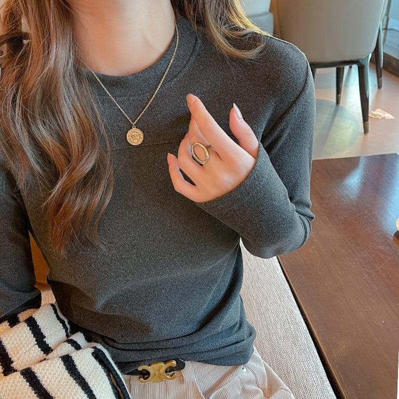 Autumn and Winter Women's Round Neck Long Sleeve Small Standing Neck Bottom Top