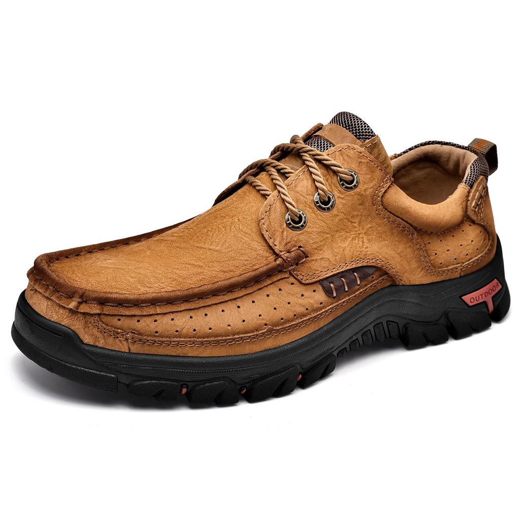 Men's Outdoor Casual Slip-On Leather Shoes - Large Size, Non-Slip, Wear-Resistant, Soft Sole