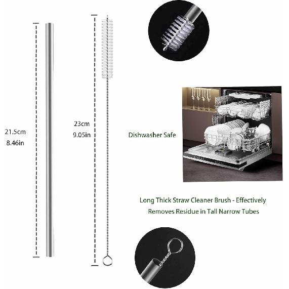 Pure Titanium Reusable Straws with Silicone Tips,Travel Case & Cleaning Brush,BPA Free & Eco Friendly,Dishwasher Safe,Fits 20-30oz Tumblers (Titanium