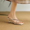 Krazing Pot Mules Microfiber Peep Toe Stiletto Thin High Heels Summer Shoes Size 44 Size 43 Crystal Women Sandals