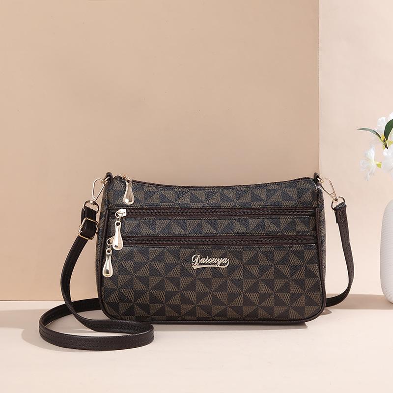 New bag multi-layer zipper oblique span bag large capacity versatile shoulder bag fashionable small square bag