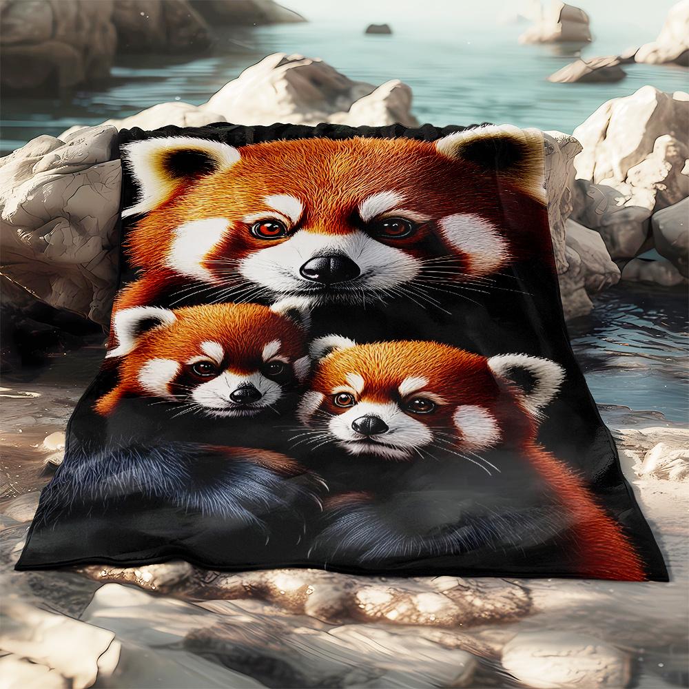 Red Panda Family Portrait Fleece Blanket Realistic Animal Art Soft Flannel Throw Mother and Babies Cute Wildlife Decor Gift for