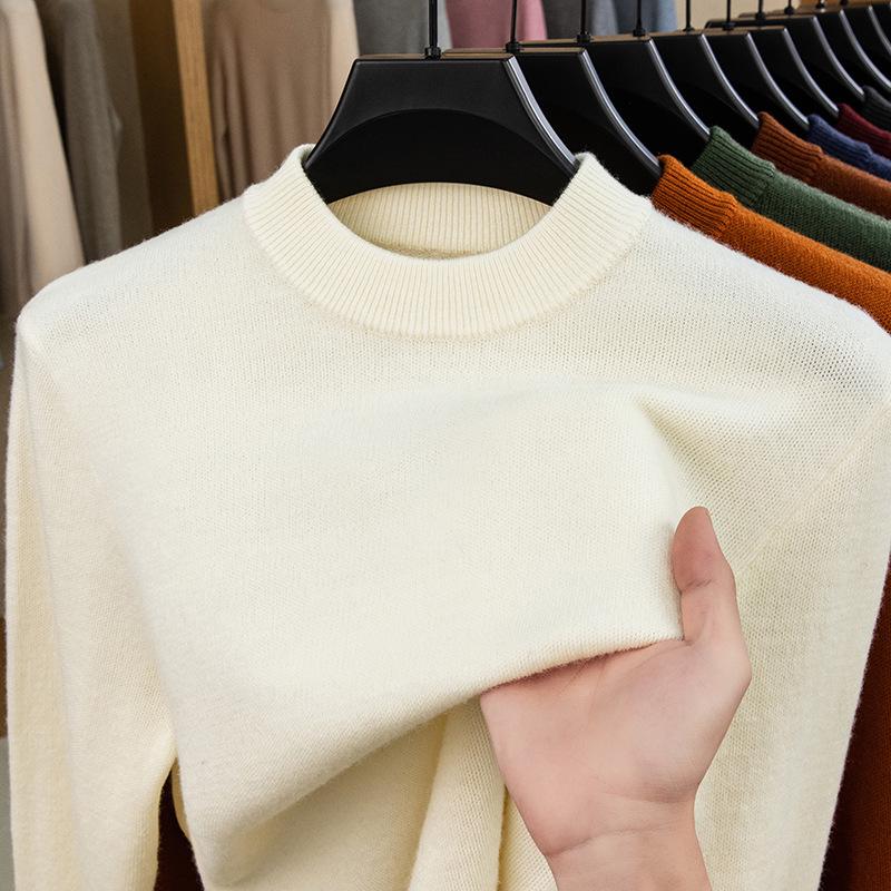 480g Men's Thickened Wool Sweater - New Winter Style, 100% Pure Wool, Solid Color Knitted Design