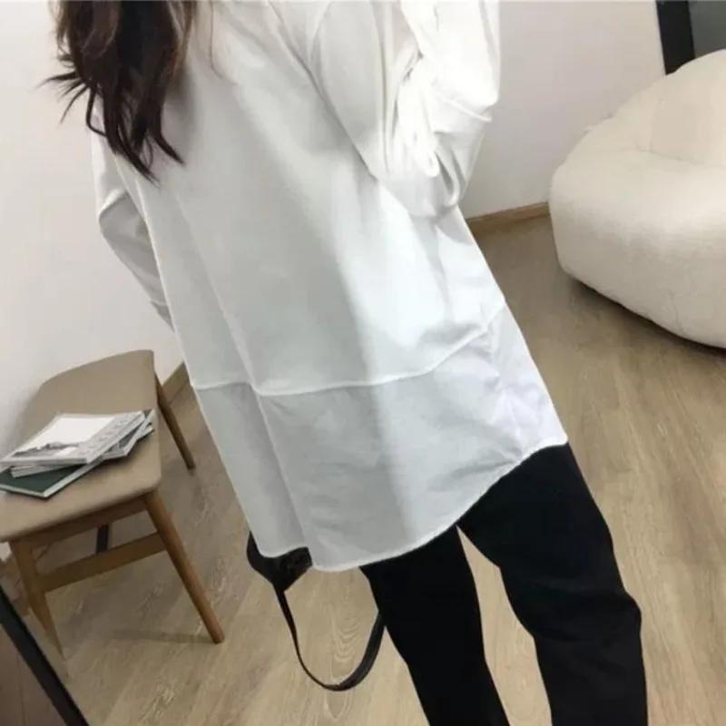 White T-shirts Women Patchwork Spring Autumn Loose Long Sleeve O-neck Solid Simple All-match Chic Sweet Japan Style Fashion Slim