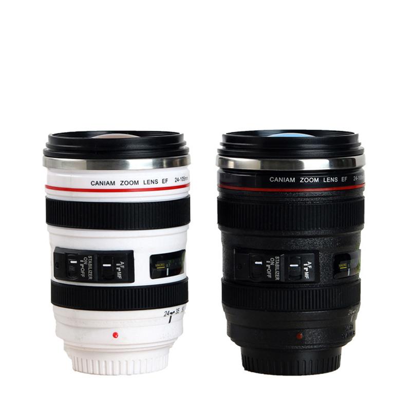 Stainless Steel Camera EF24-105mm White Black Coffee Mugs Coffee Lens Mug Canecas Tazas Vaso Caf Coffee Cups Creative Gift