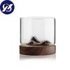 120ML Transparent Mountain W Skey Glass with Wooden Base Heat Resistant Beer Glass Wine Water Tea Cup Set Bar Drinkware