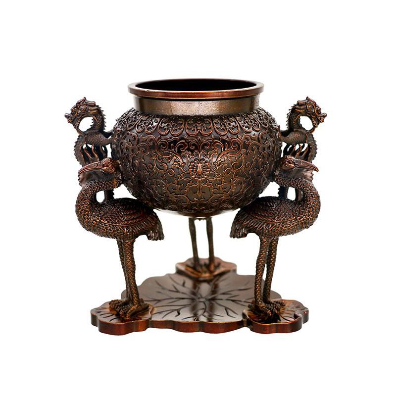Antique Copper Dragon-Ear Incense Burner Decorative Metal Desktop Ornament Vintage Style Home Decor