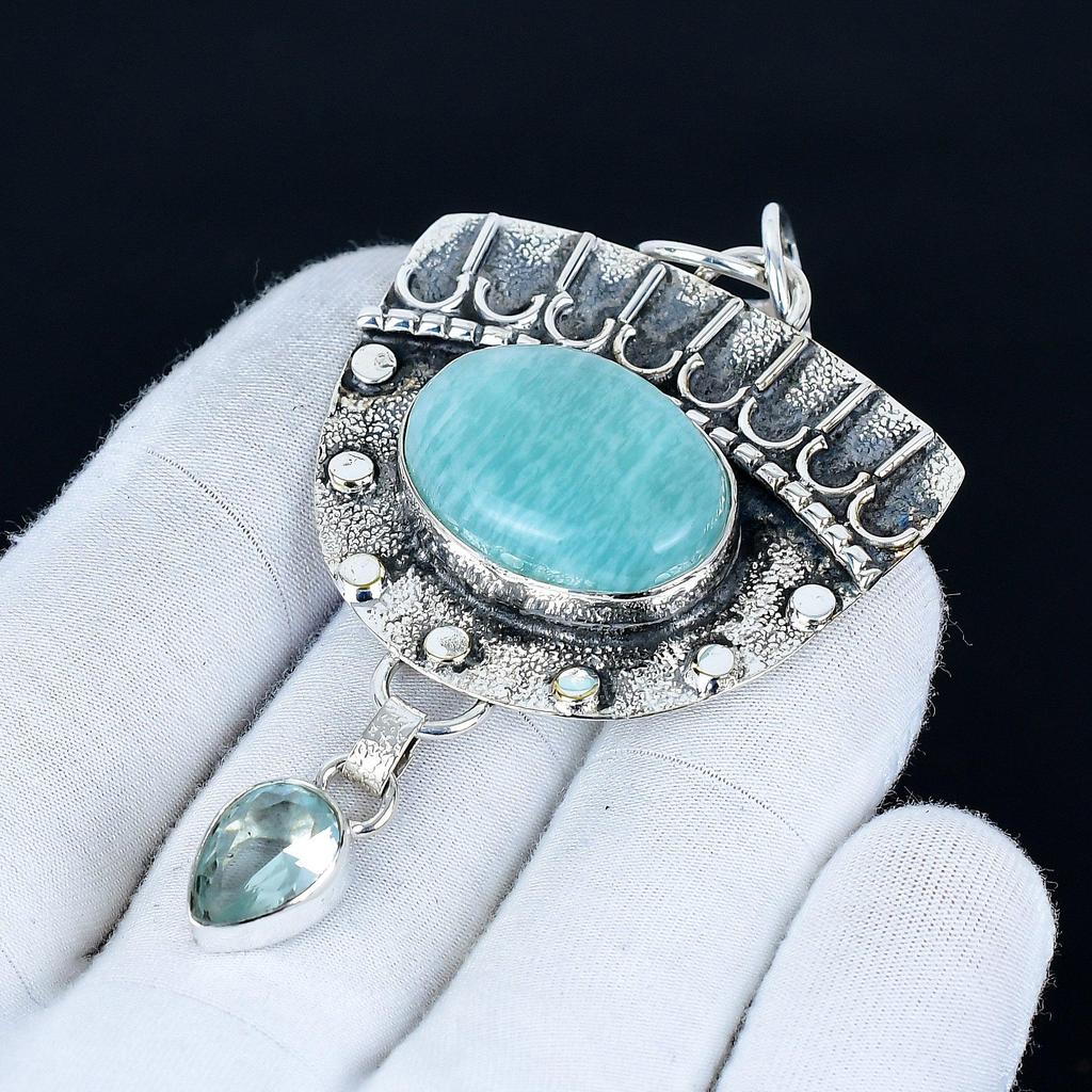 Amazonite Pendant, 925 Sterling Silver Handmade Jewelry, Aquamarine Silver Pendant, Party Wear Jewelry For Women's, Pendant Wadding Gift