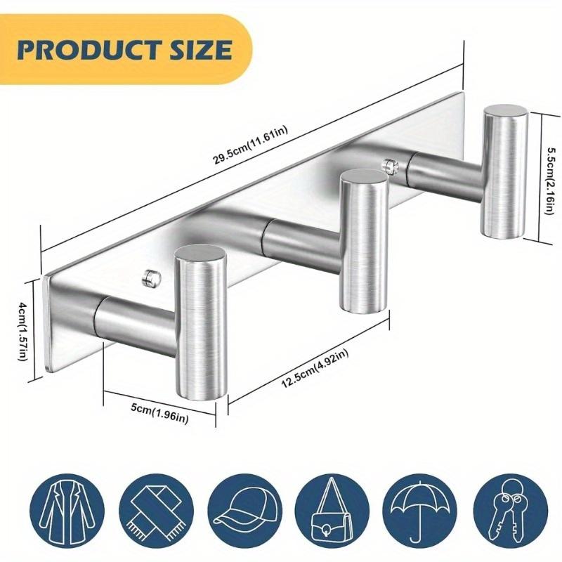 Coat Hooks Wall Mount, Stainless Steel 3 Hooks Wall Hooks T Shaped Coat Hanger Wall Mount, Heavy Duty Silver Towel Hooks Purse