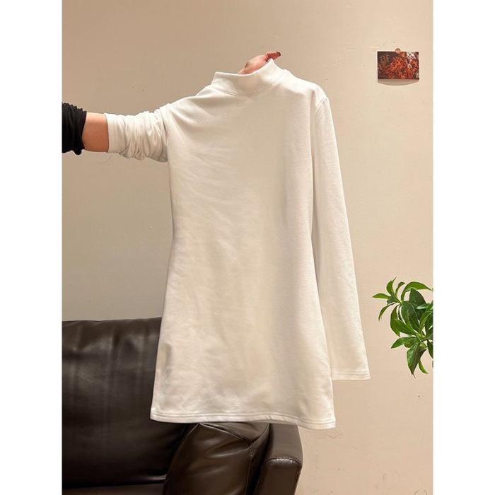 

Women s Thickened Mid-Length Long-Sleeve Winter T-shirt with Half-High Collar, Perfect for Layering with Shark Pants. L белый