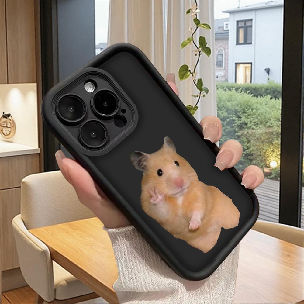 Cute Hamster Print Black Phone Case Suitable for iPhone 17 16 15 14 13 12 11 Pro/ Max /Plus Anti-fall and Shockproof