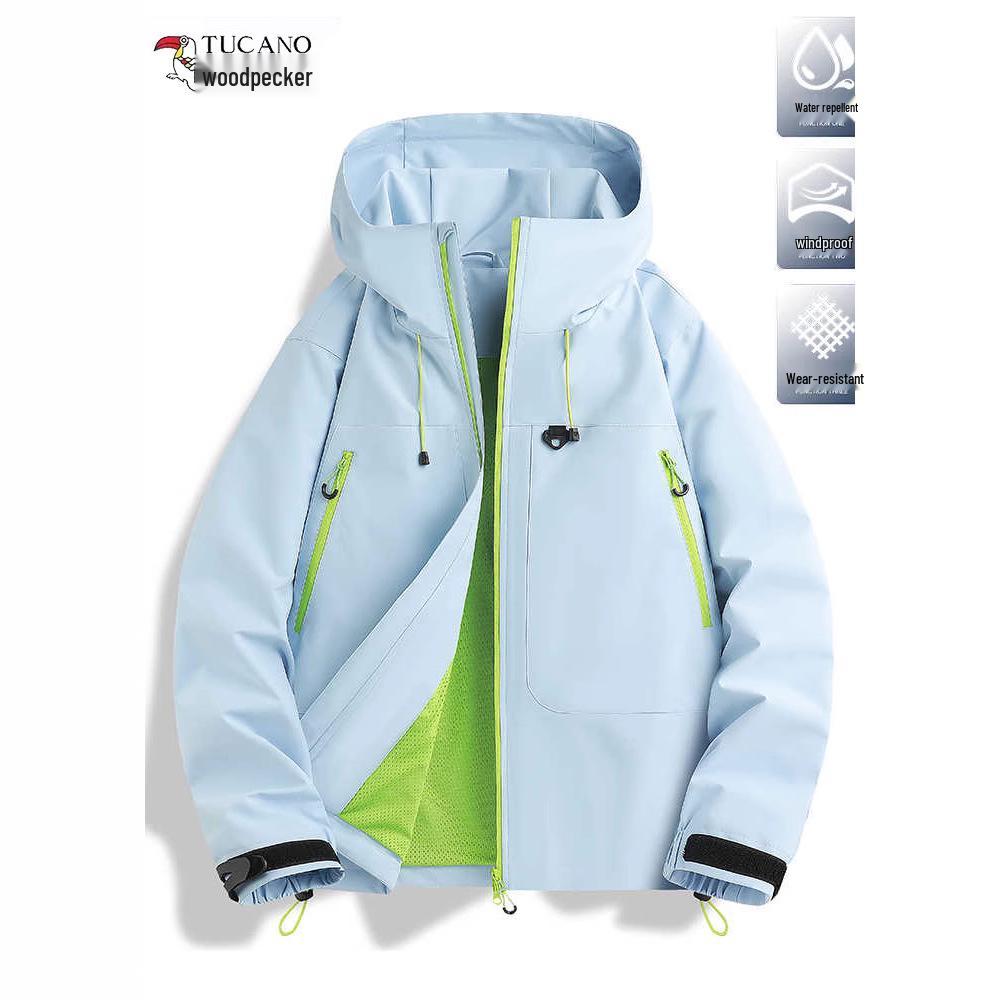 

Женская ветровка Woodpecker светло-голубого цвета: Весна 2025, Тонкий, Однослойный, Ветрозащитный, Водонепроницаемый, Дорожная куртка 2XL