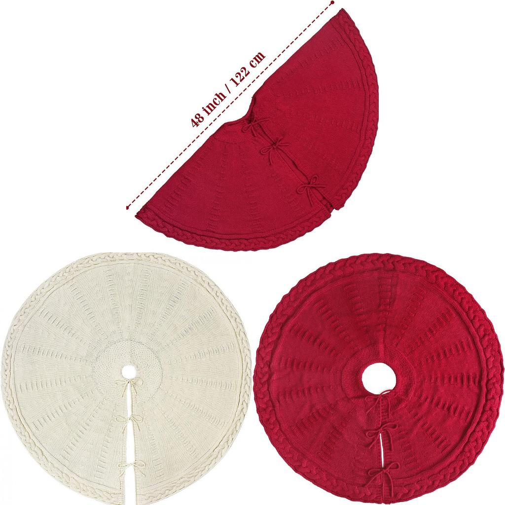 Christmas Tree Skirt Knitted Tree Skirt Cover With Decorative Embellishments For Holiday Parties And Gift Giving
