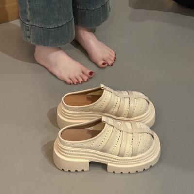 Small-sized Thick-soled Shoes with A Toe Cover Half-slippers Women's Woven Breathable and Lazy Flip-flops