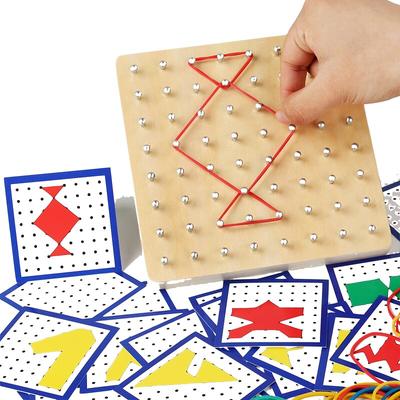 Montessori Eğitici Çocuk Bebek Yaratıcı Oyuncak Grafik Matematik Desen Blokları Geo Tahtası Lastik Bantlar Ahşap Çivi Tahtaları Seti