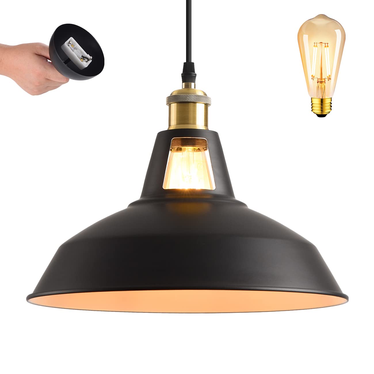 

LVWIT Pendant Light for Ceiling Mount, E26 Base, 31cm Diameter, Antique Retro Design, Includes LED Bulb, 60cm Adjustable Cord, Hanging, Interior