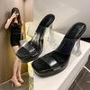 Sandali estivi da donna con tacco da 9 cm, pantofole in gelatina, sexy, aperte, punta quadrata, tacchi alti, pantofole trasparenti da donna, sandali trasparenti con tacco