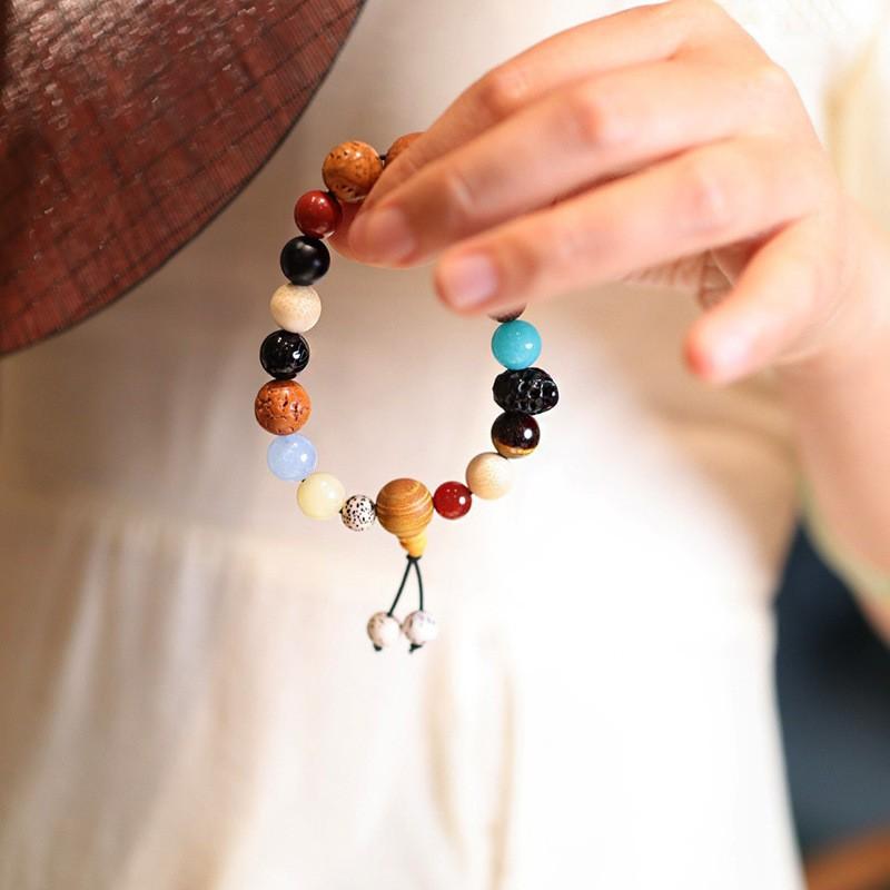 18 Bead Wooden Prayer Bracelet Handmade Buddhist Mala Meditation Spiritual Practice Unisex Retro Style