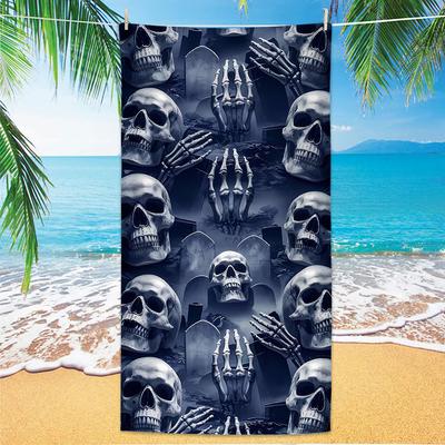 Strandtuch mit Totenkopfmuster, Digitaldruck, Dünn, Schnelltrocknend, Anti-Sand, Mikrofaser, Leicht für Schwimmen, Yoga, Reisen, Fitnessstudio, Geschenk