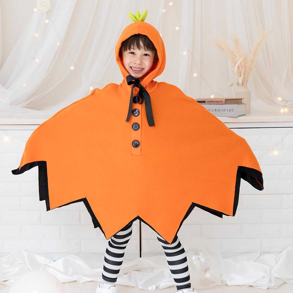 Brightlara Halloween Cosplay Kinder Kürbis Poncho Kostüm, Unisex, für Jungen und Mädchen, kidscos038-OG-130