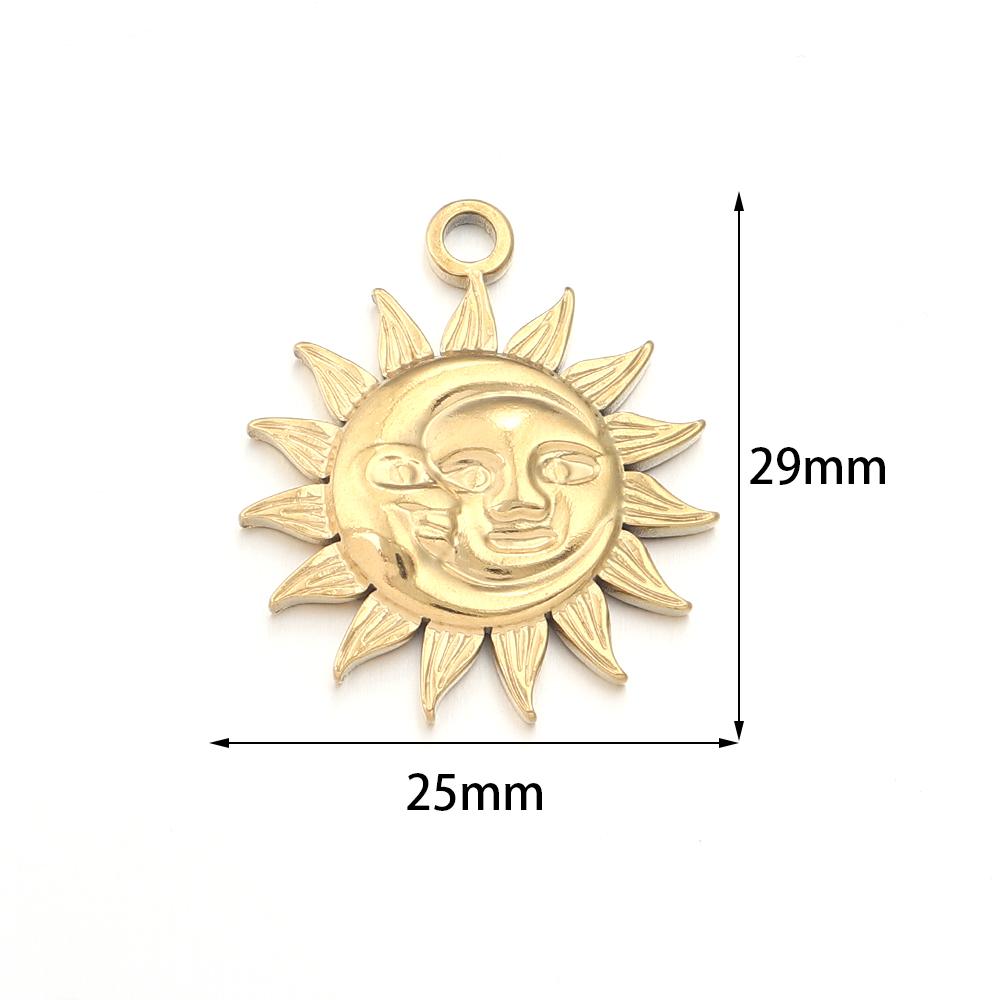 2pcs/lot Stainless Steel Retro Pendant Gold Color Sun Flower Moon Shape Charms For DIY Crafts Necklace Earrings Gift Accessories