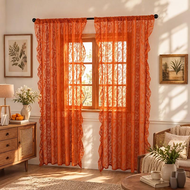 TK French Ruffle Sheer Curtain Bedroom Living Room Lace Fabric Window Door