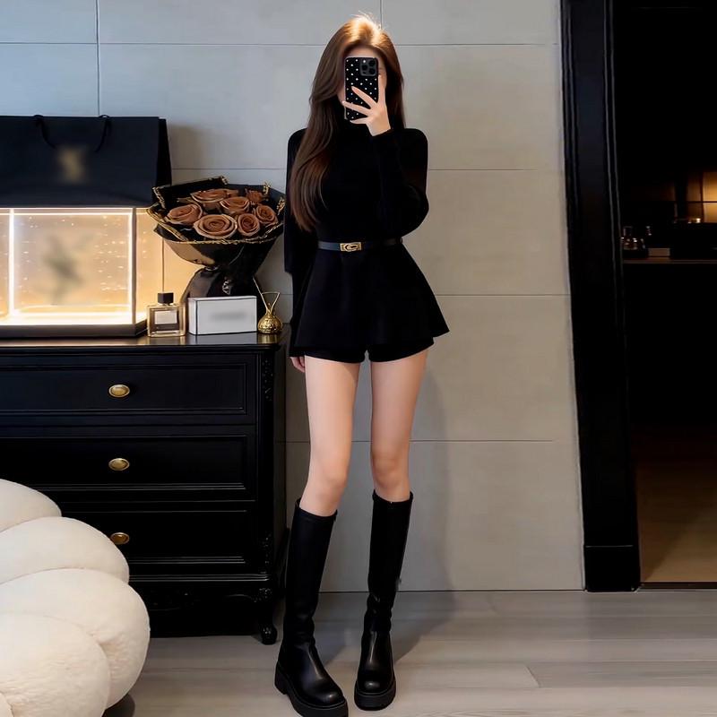 

Korean Style High-End Black Knit Women s Sweater: Fitted Long-Sleeve Autumn/Winter Top XL