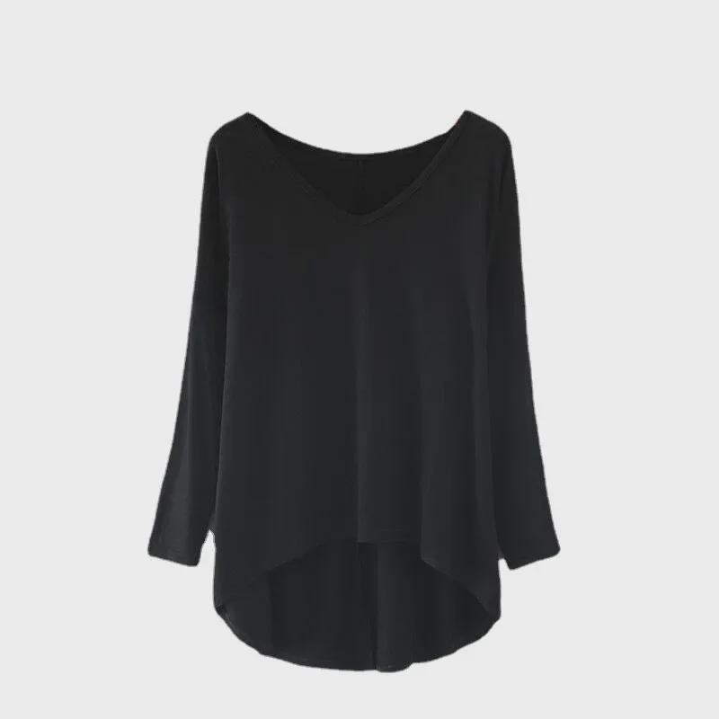 Plus Size V-Neck Batwing Sleeve High-Low Modal Top for Women