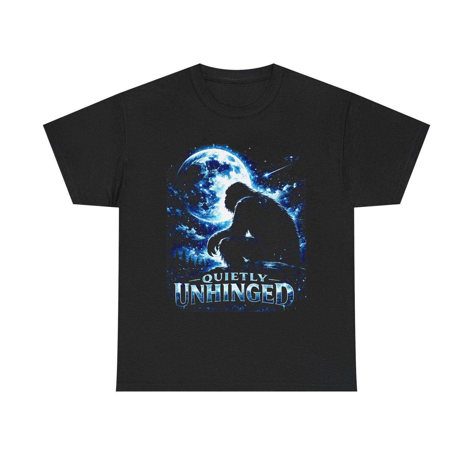 Quietly Unhinged Sasquatch Blue Silver Shirt, Bigfoot Moon Dark Cryptid Cosmic Introvert 2XL