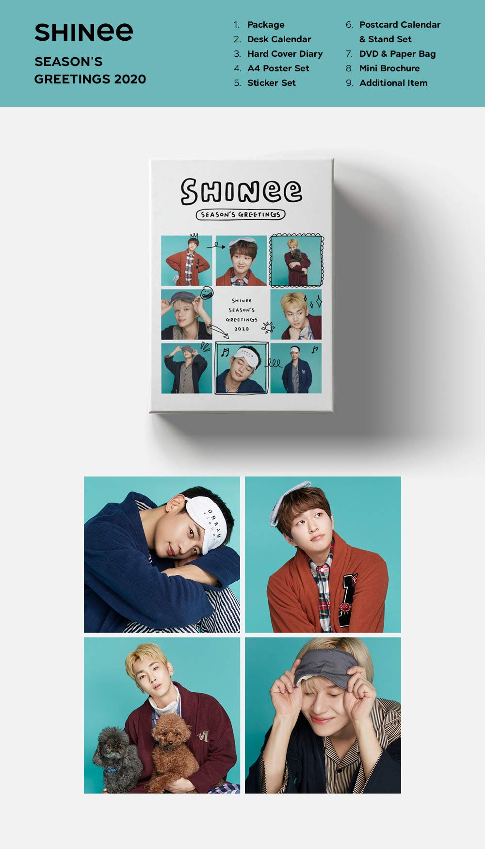

2020 SHINee SEASON S GREETINGS Набор календарей + DVD + Постер на упаковке + Бонусный набор двусторонних фотокарточек от KPOP MARKET [Корейское издание]