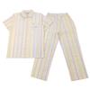 Takihyo EDWIN Short Sleeve Pajama Cotton Soccer Check and Stripe Short Cropped Shirt Yellow Women's Set, Blend, Pattern, Open-Front, Sleeves, Pants,