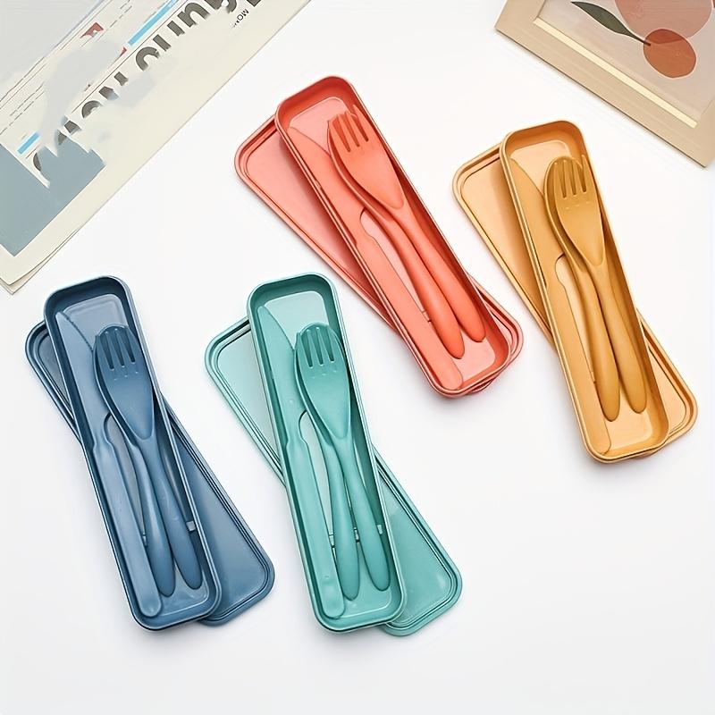 3pcs Outdoor Travel Knife, Fork, and Spoon Cutlery Set with Storage Box, Reusable Lightweight Utensils for Travel, Work, School