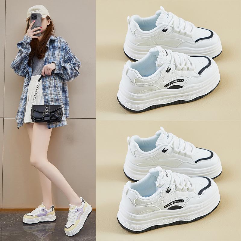 Women's Chunky Platform Sneakers Casual PU Leather Walking Shoes for Women Anti-Slip Lace-Up Running Sneakers Comfortable Spring Fall Tennis Shoes