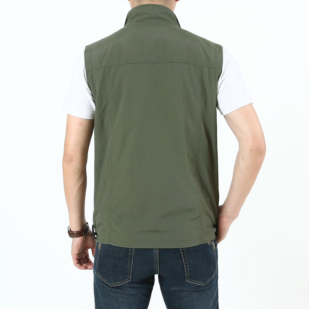 Fashion Men Casual Solid Outdoor Quick-drying Vest Jacket Tops Blouse