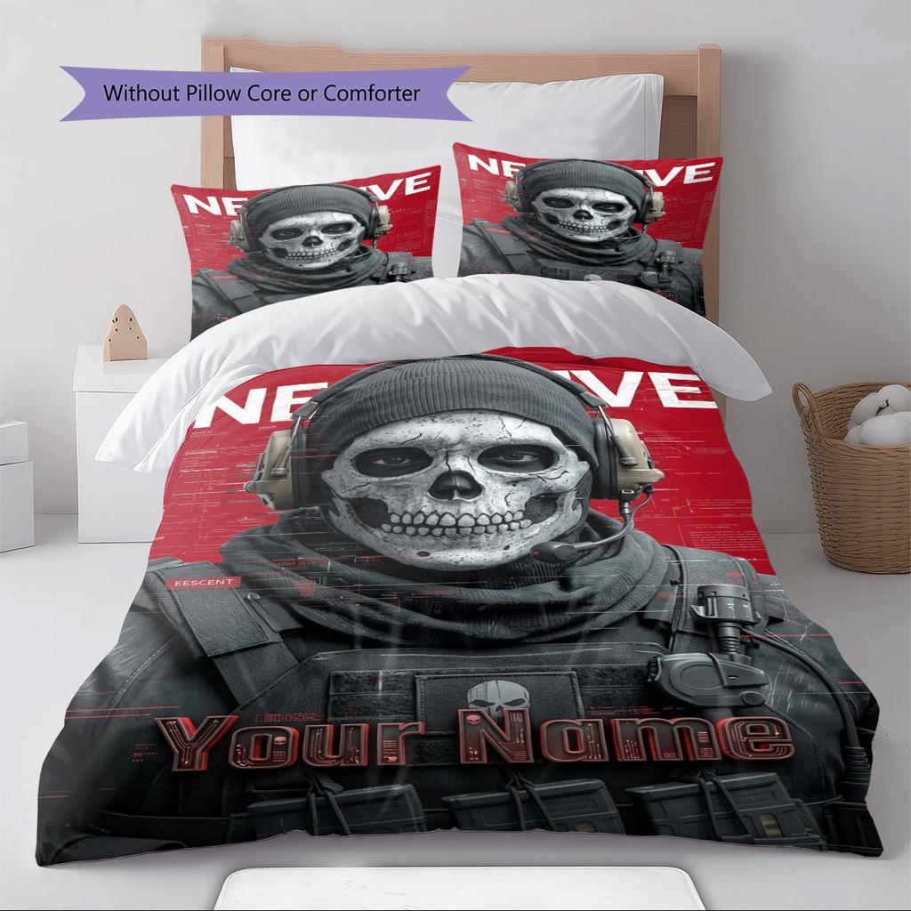 Name Custom Ghost COD Pattern Bedding Set Quilt Cover Pillowcase Home Decor Gift (1 * duvet cover + 2 * pillowcase, without core)